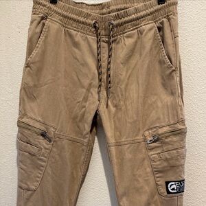 Ecko Unlimited Men's Beige Cargo Jogger Pants Y2K Tapered size S 30x28 pockets